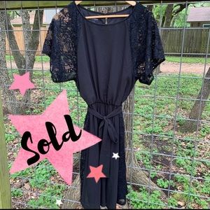 Black Lace Cinch Waist Dress